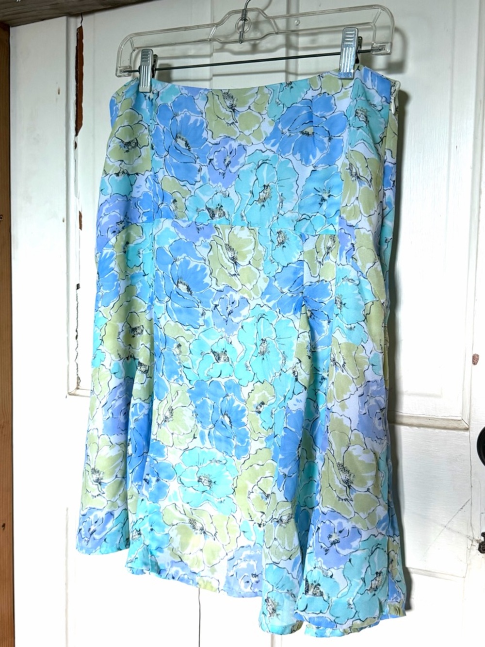 Soft Blue Floral A-Line Skirt | Quiet Luxury Spring Pastel Skirt